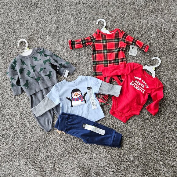 Baby boy bundle 3 mos. 8-12.5lbs. Holiday/Winter 5pcs. okie dokie NWT - Picture 1 of 10